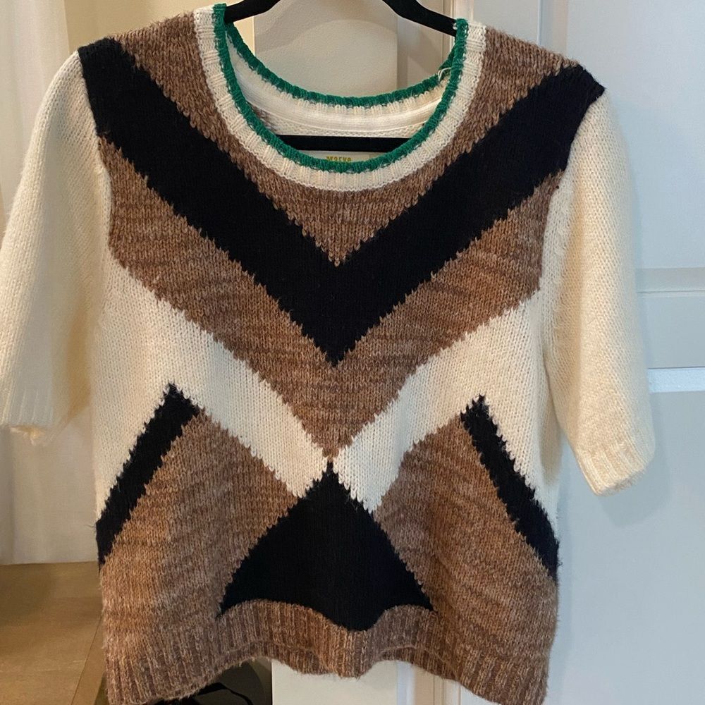 Anthropologie Chevron Sweater - Cream, Brown, and Black